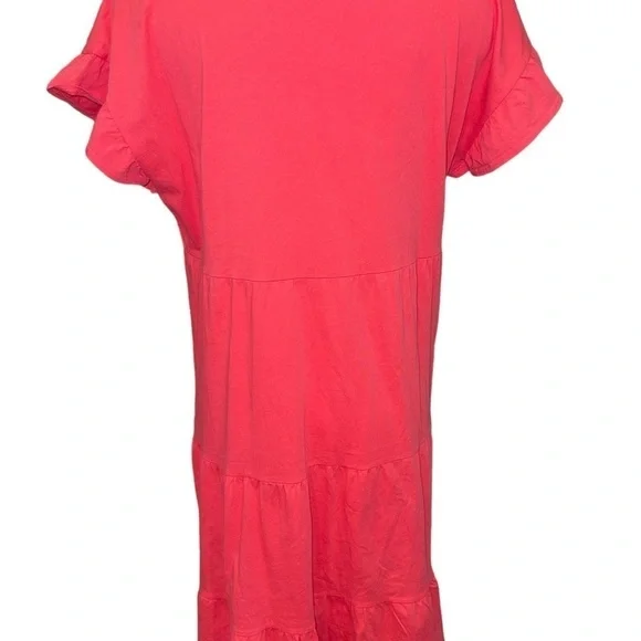J.Crew Women's Dress Size M Red Short Sleeve Tiered Knee Length Cozy Comfort - Picture 5 of 8